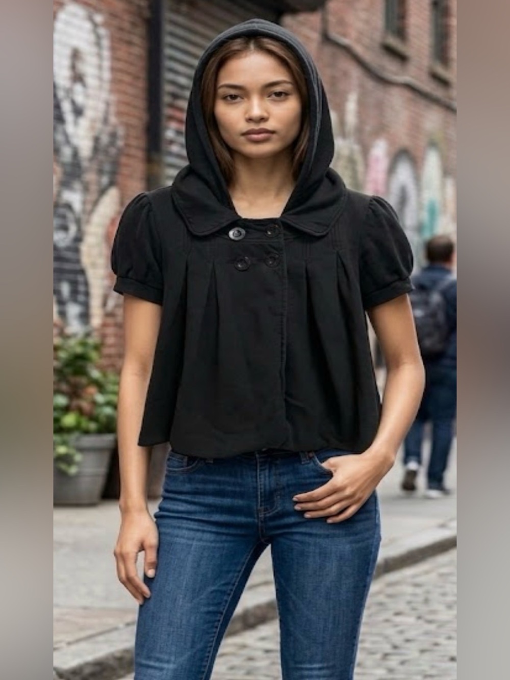 Juicy Couture Vintage Y2K Black Cropped Hoodie w Collar Women’s Medium